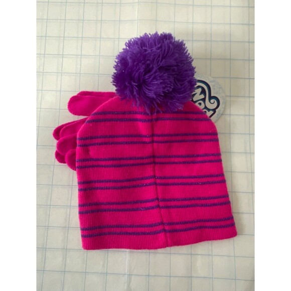 My Little Pony Girls Beanie Hat and Glove Set Pink and Purple Striped Stretch - Picture 3 of 7